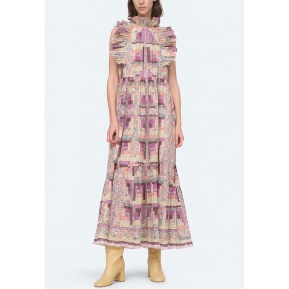 NWOT SEA New York Maxi Patchwork Purple Sleeveless Naya Pleated Dress - Picture 3 of 7